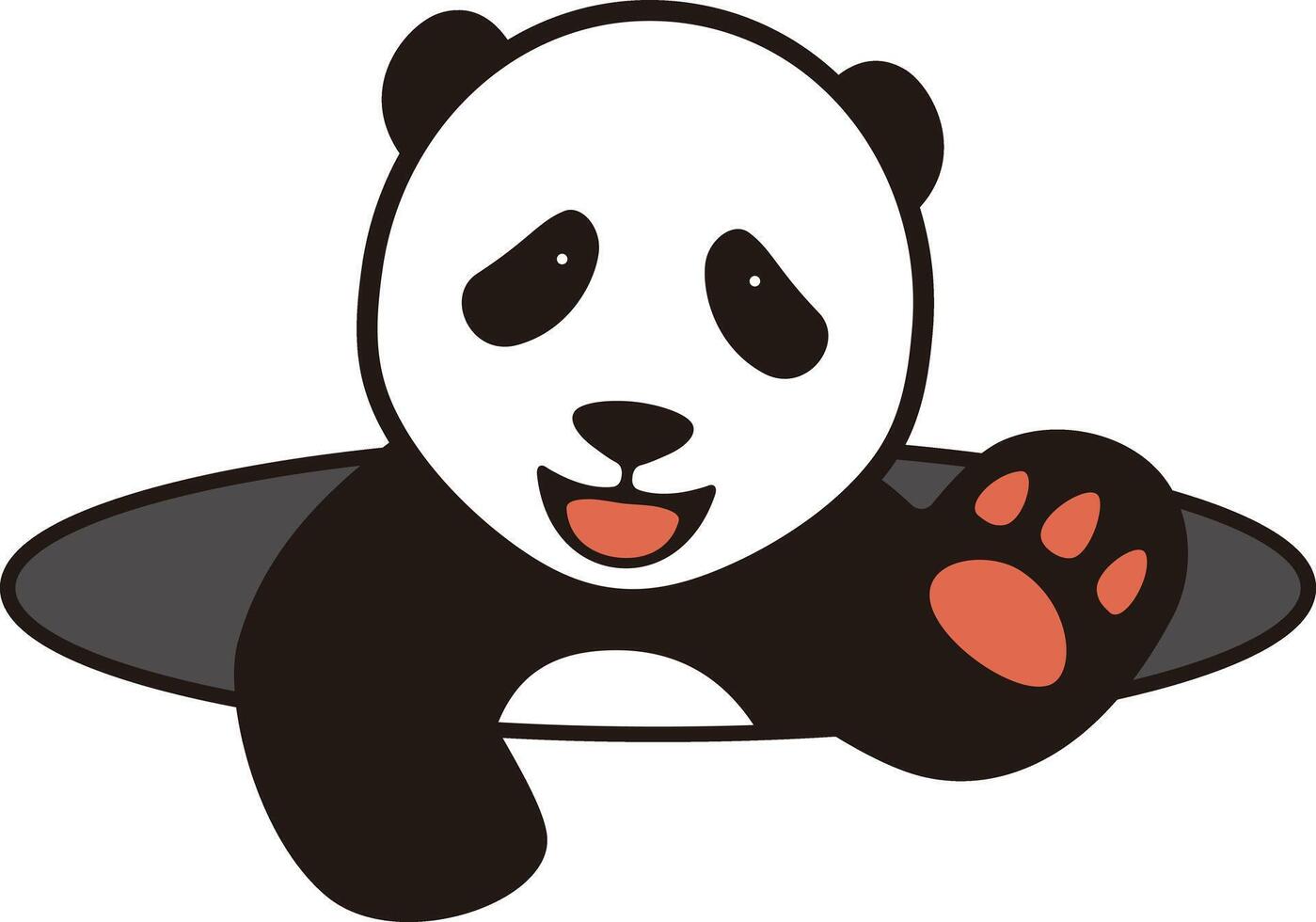 cute panda baby standing, come out from the hole, say hello vector
