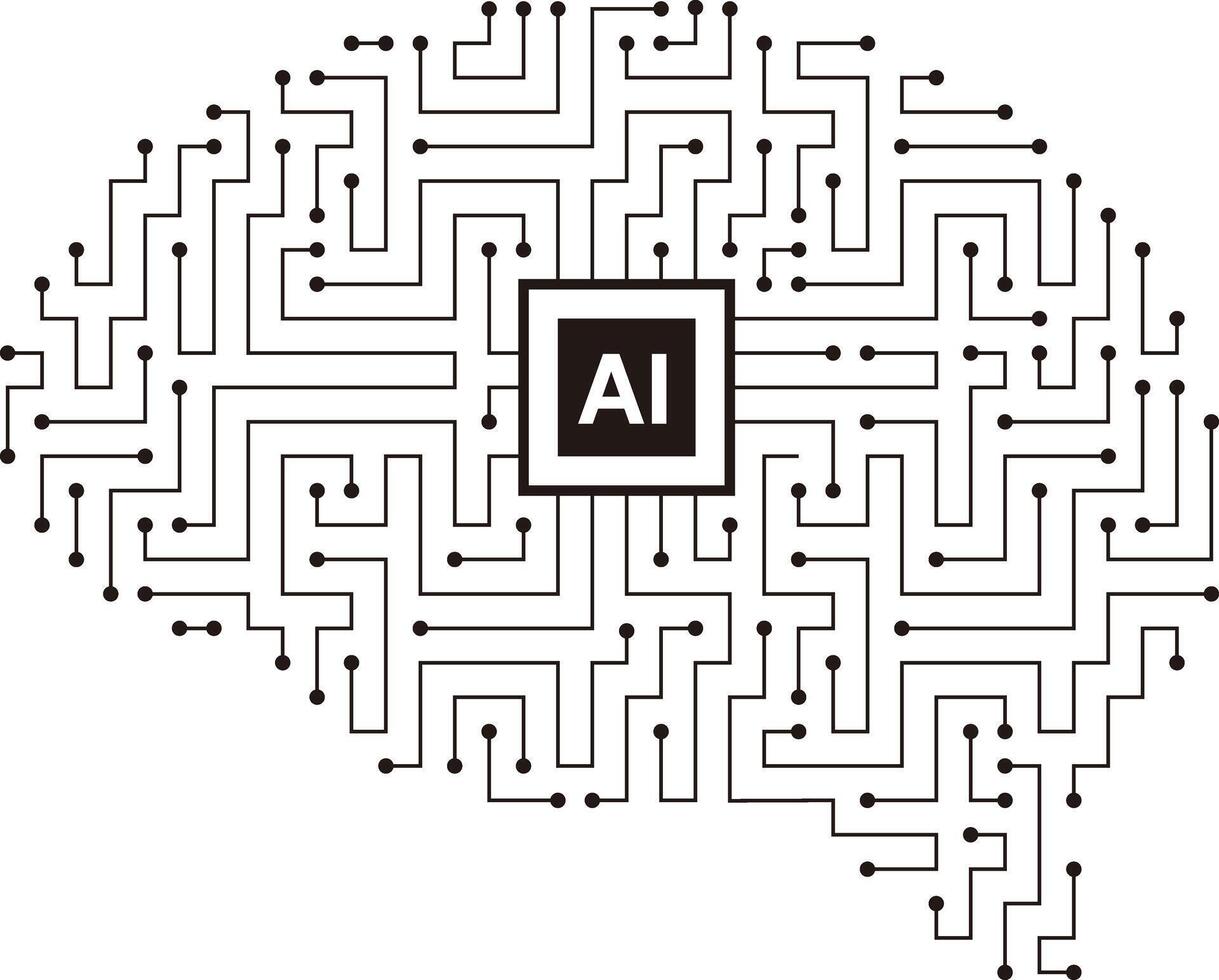 circuit board, maze and brain, Artificial intelligence concept. illustration vector