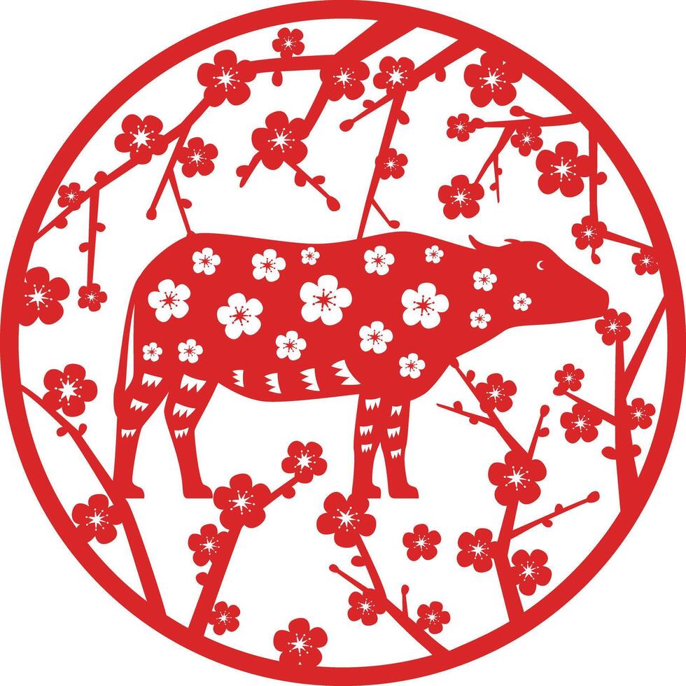 Chinese New Year of the asian buffalo, Paper-cuts for Window Decoration vector