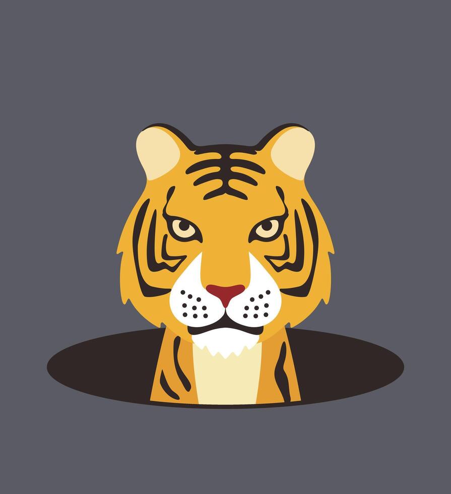 Cute tiger on the hole, watching, illustration vector