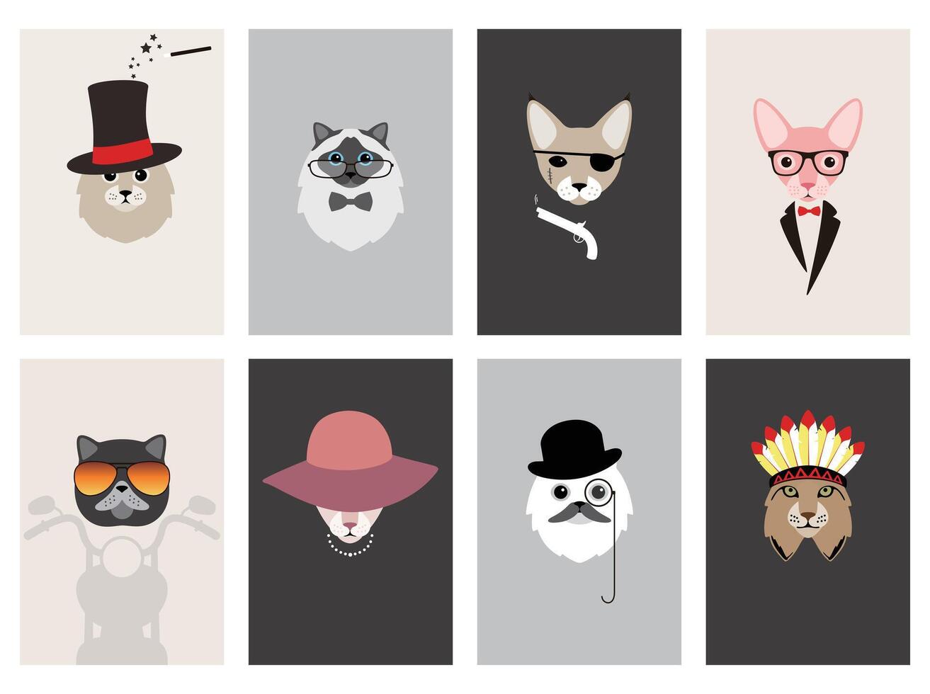 hipster, portrait of cat, gentlemen cat, illustration vector