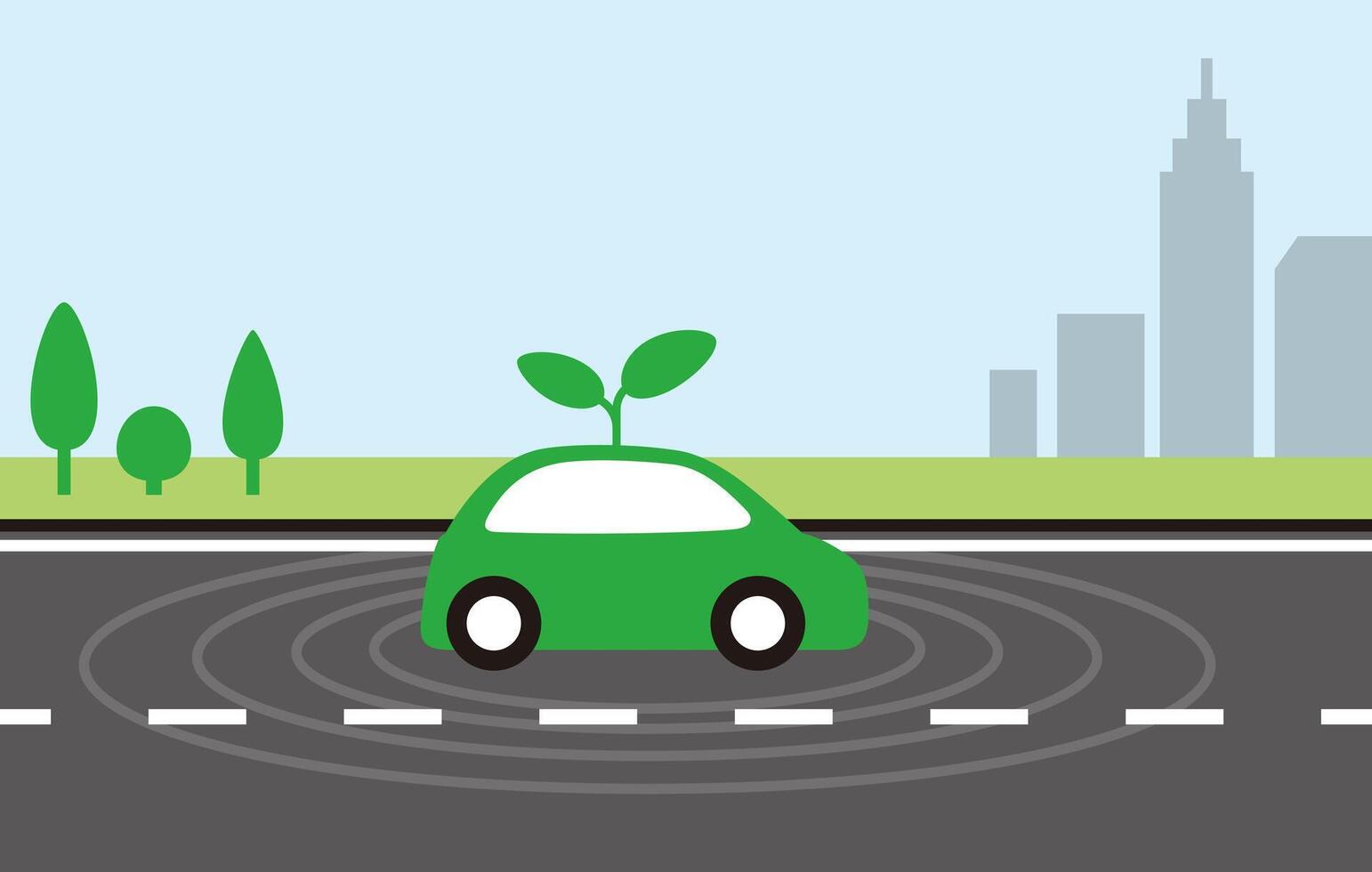Green electric self-driving car vector