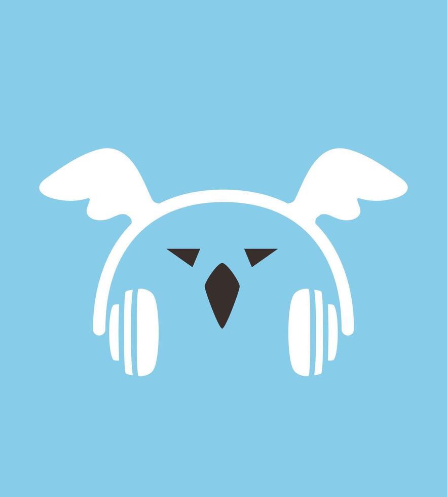 Cartoon eagle bird wearing a headset with a pair of wings, enjoy the music vector