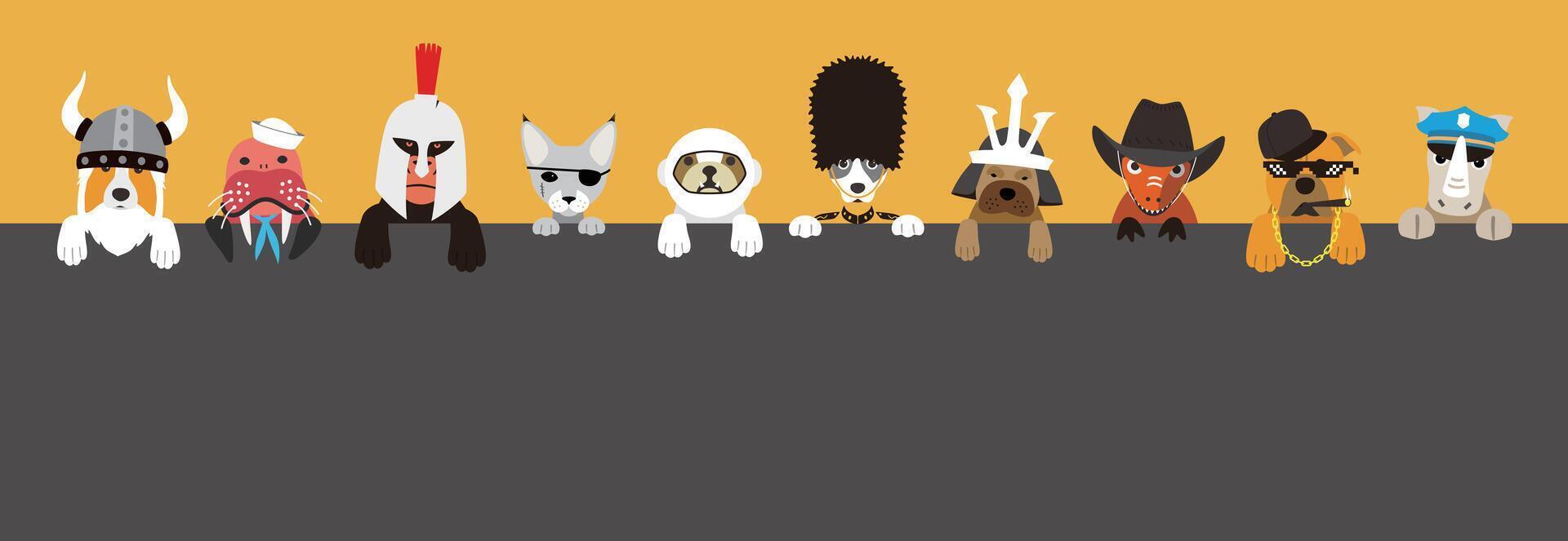 Portrait of animals, wearing something, cool style, cosplay vector