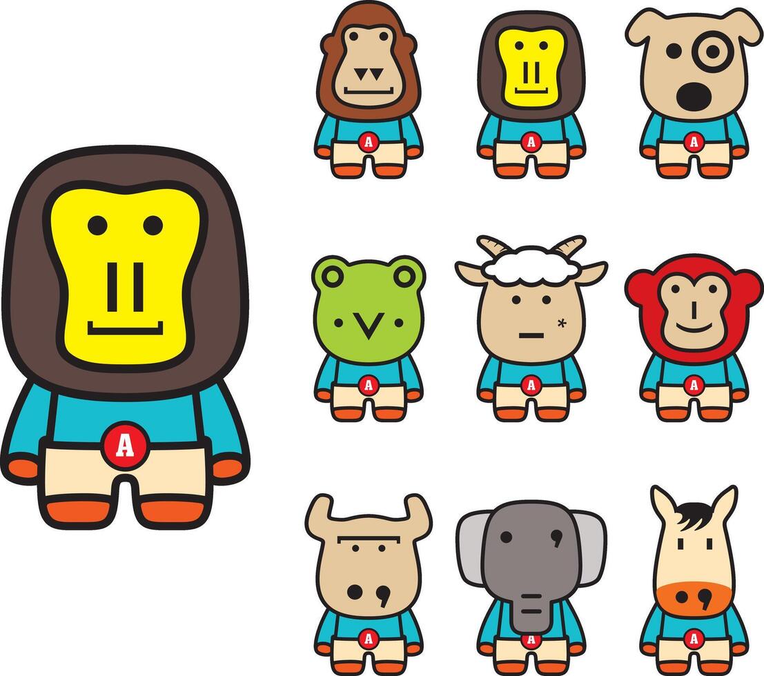 animal character flat icon set vector