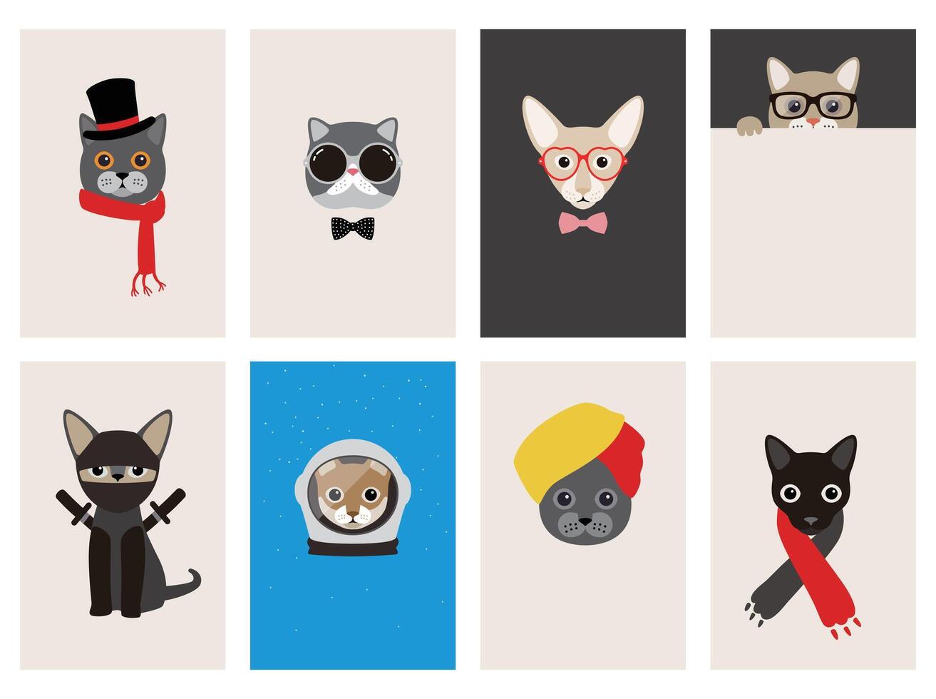 hipster, portrait of cat, gentlemen cat, illustration vector