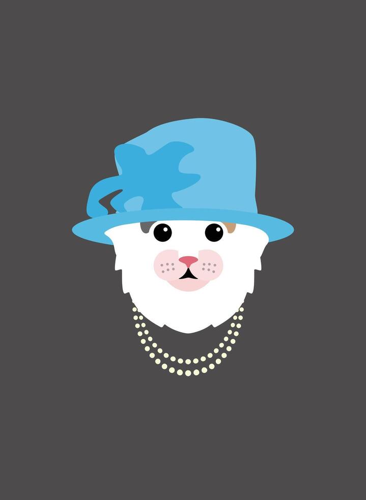 Portrait of cat, wearing something, like UK queen, cool style vector