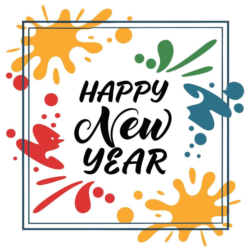 Happy New Year Graphic with Colorful Splashes vector