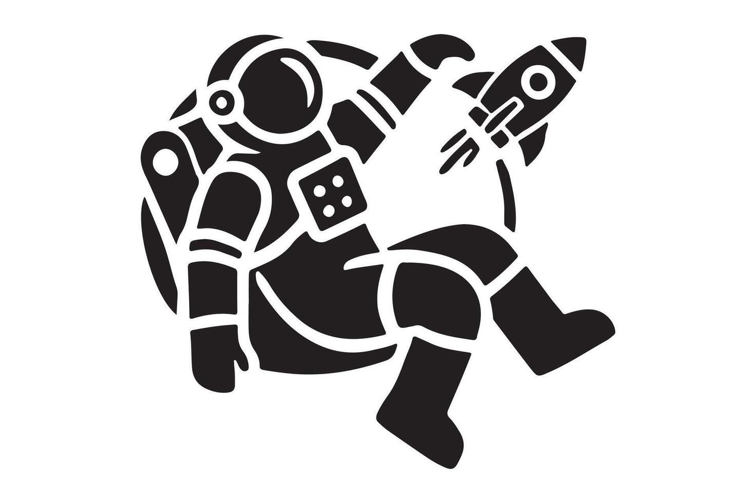 Astronaut Silhouette Holding a Flag on the Moon, Illustration vector