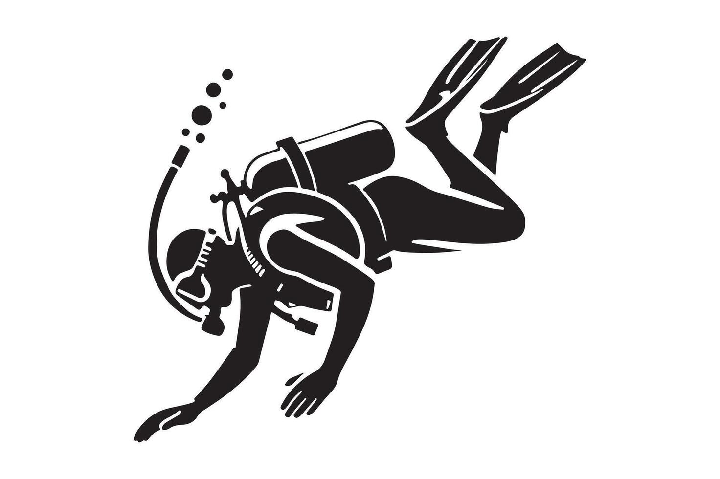Underwater Adventure Deep-Sea Diver Silhouette Design vector