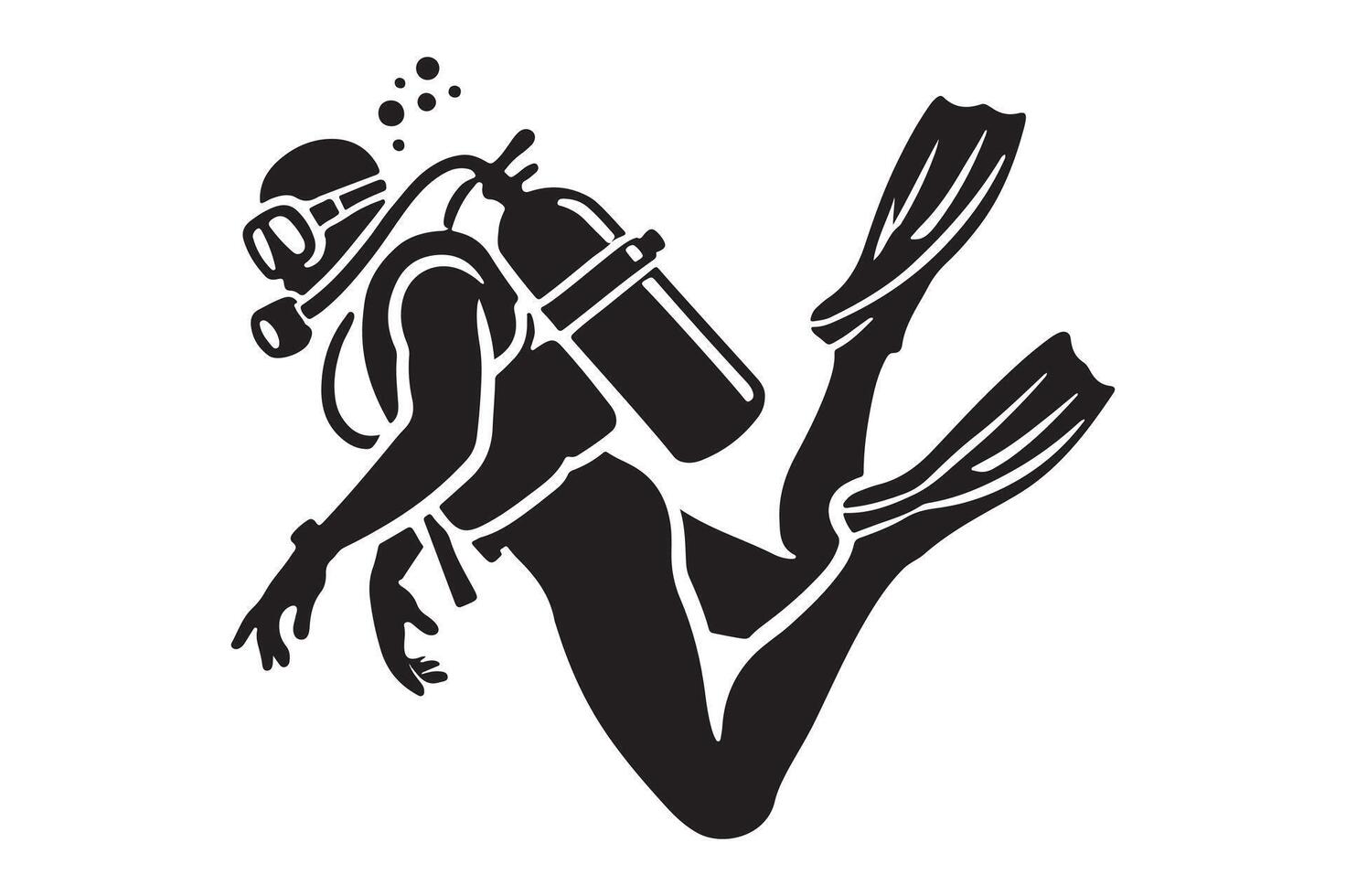 Artistic Scuba Diver Silhouette in Deep-Sea Scene vector