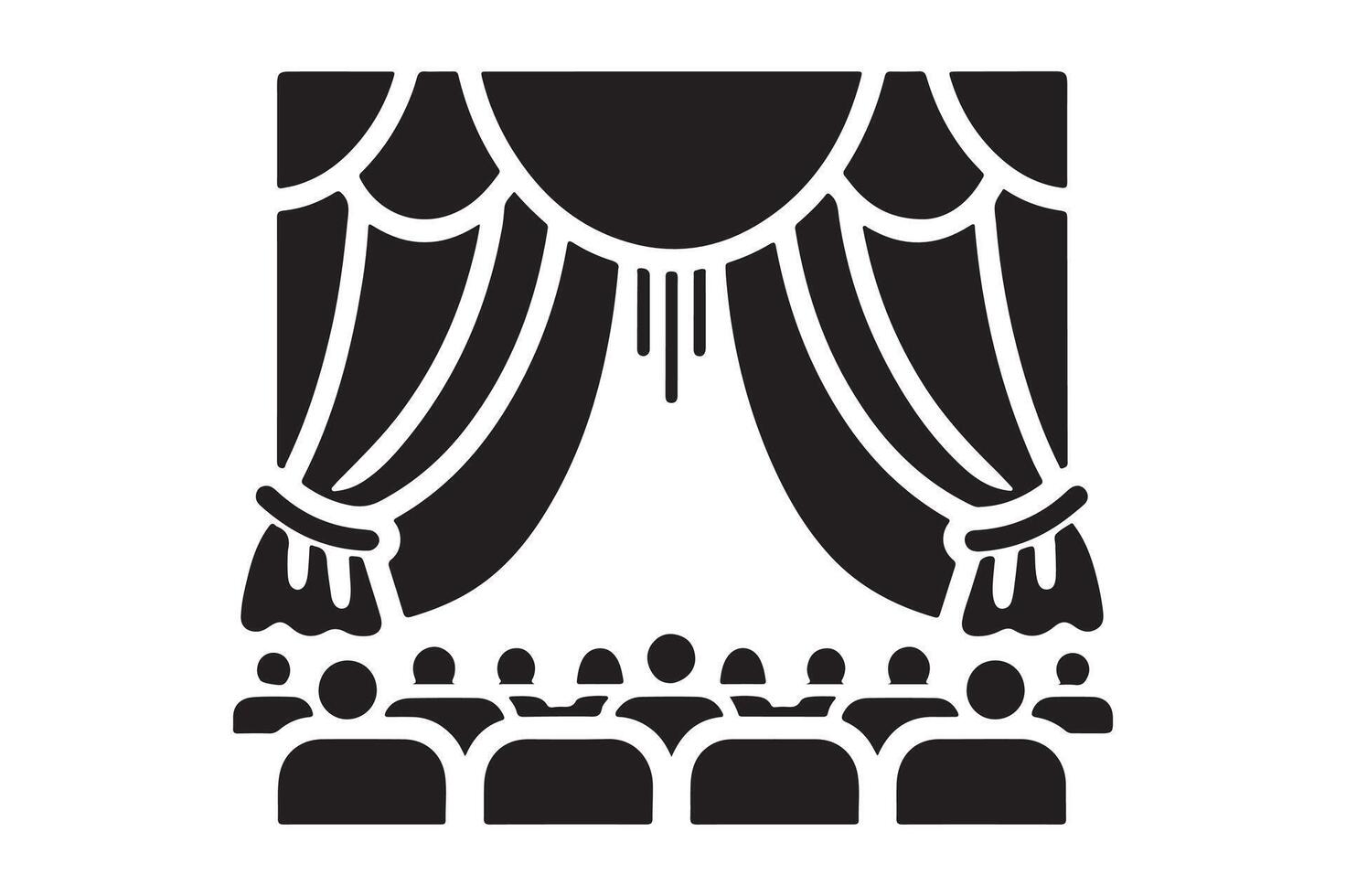 Dramatic Silhouette of Open Theater Curtains, Art vector