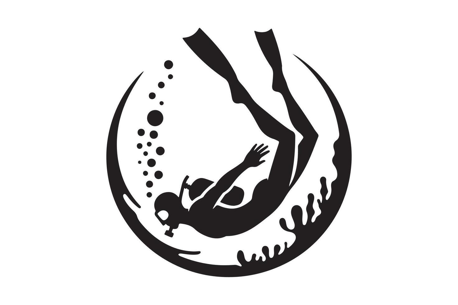 Minimalist Deep-Sea Diving Pose Silhouette for Art vector
