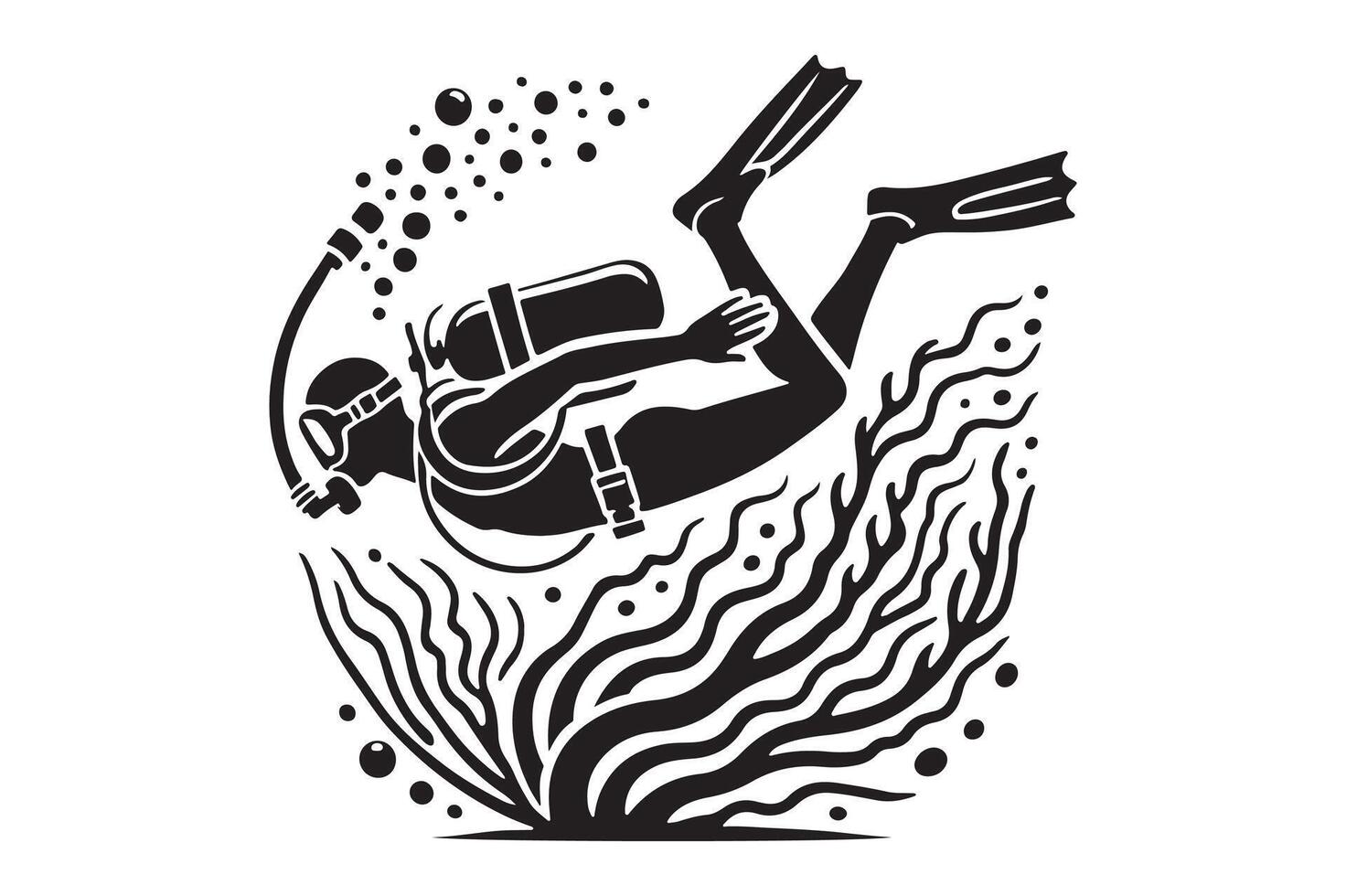 Minimalist Silhouette of Scuba Diver for Modern Designs vector