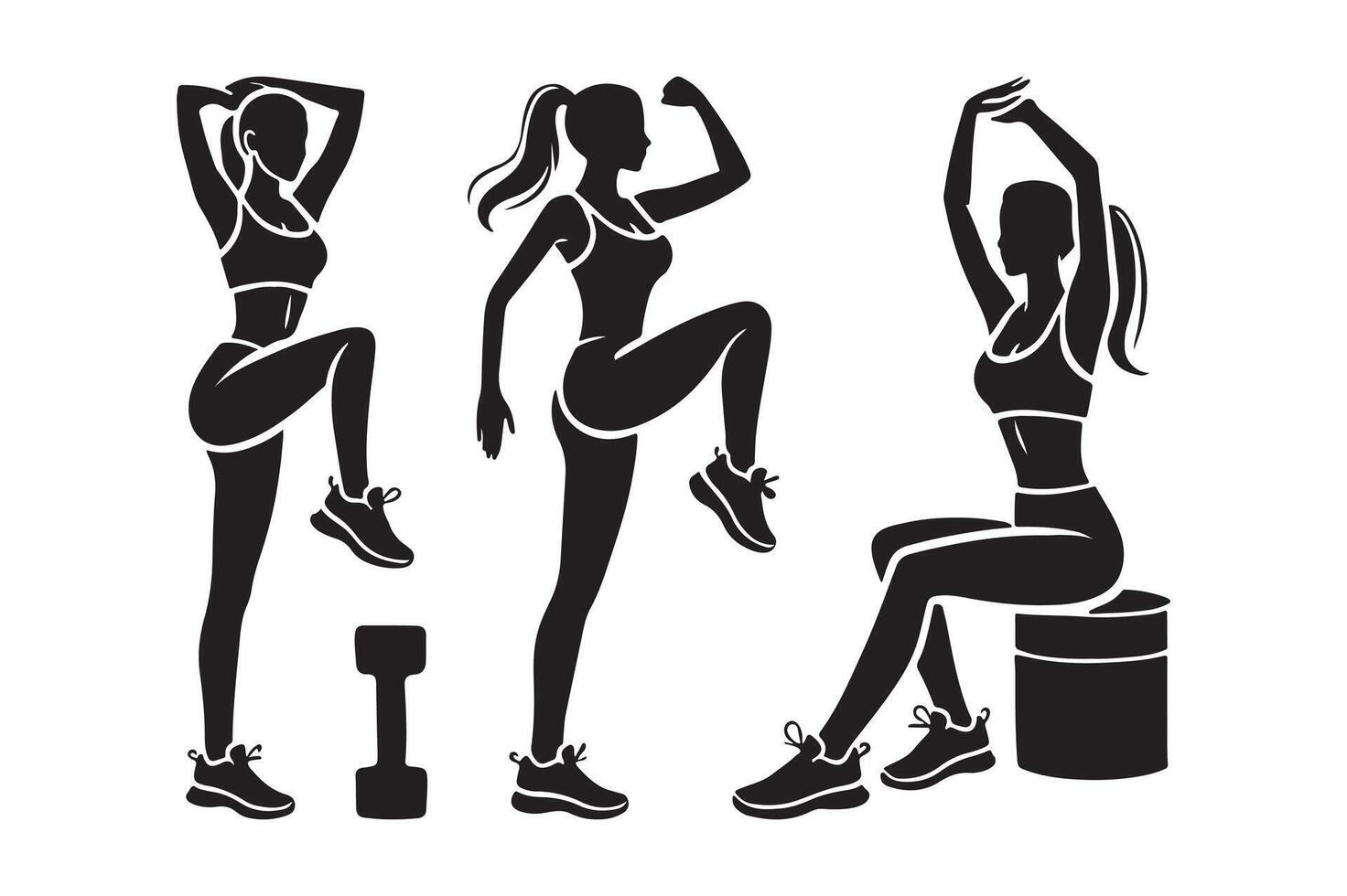 Dynamic Silhouettes of Women Performing Workout Routines Design vector