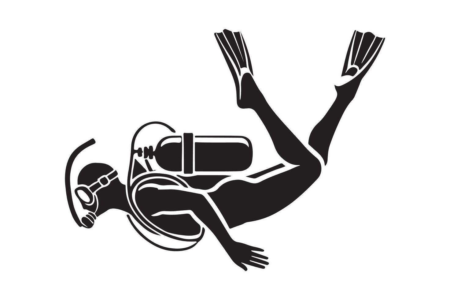Dynamic Scuba Diver Silhouette with Bubbles vector