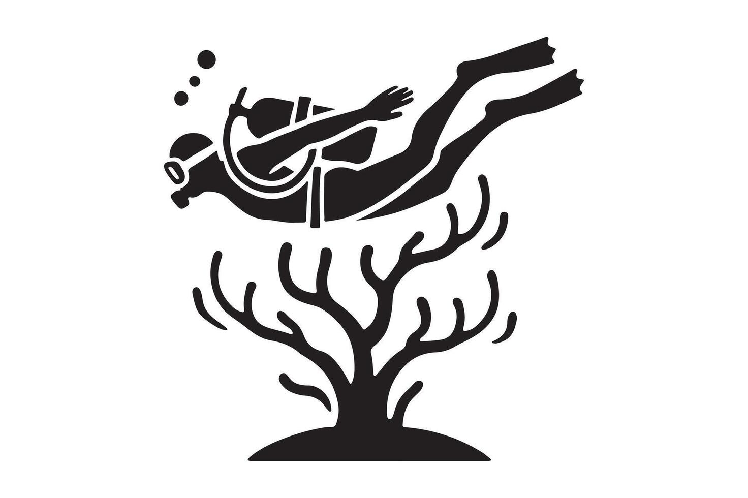 Graceful Silhouette of Deep-Sea Diver in Action vector