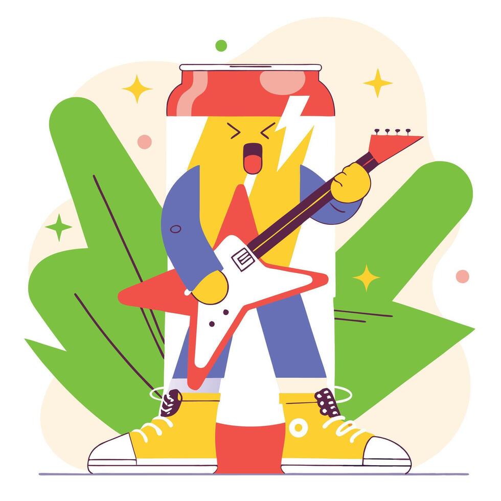Cartoon Soda Can Guitarist Rock Music vector