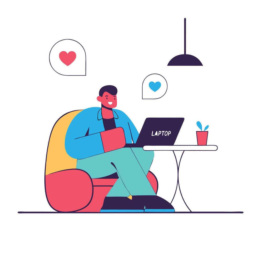 Cartoon Character Laptop Illustration Colorful Fun vector