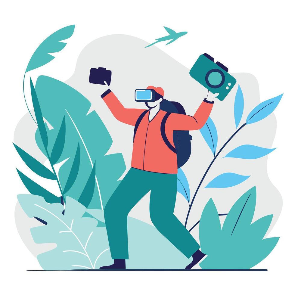 VR User in Tropical Paradise Illustration vector