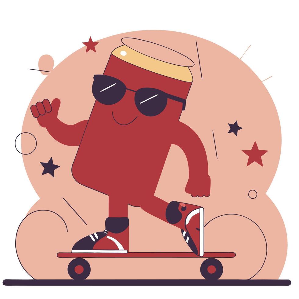 Cool Soda Can Cartoon Skateboarding vector