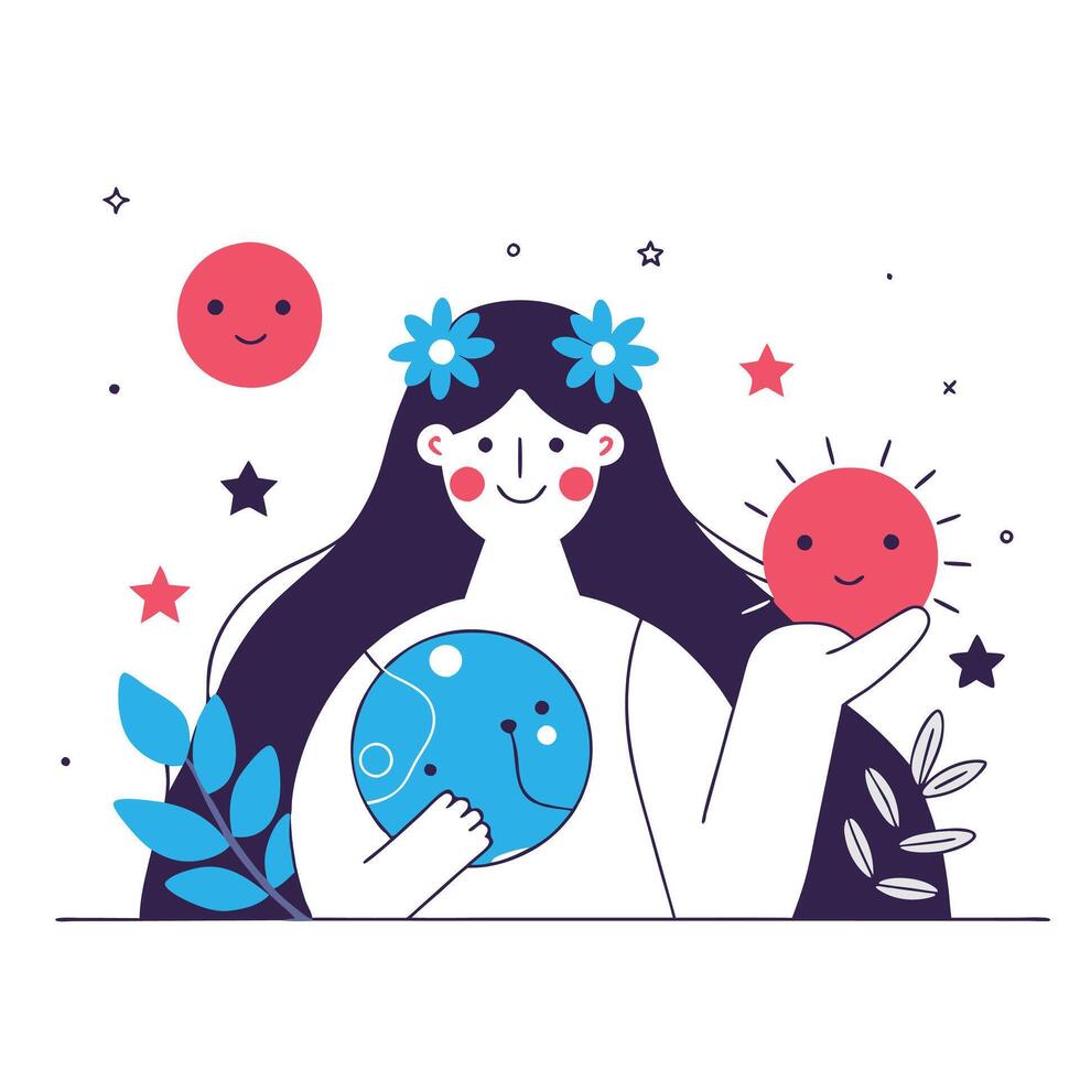 Mother Earth Cartoon Green Goddess Image vector