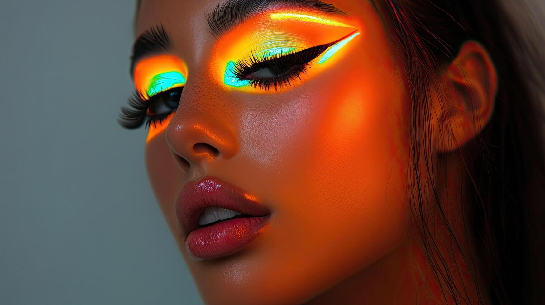 Beautiful woman with neon make-up. photo