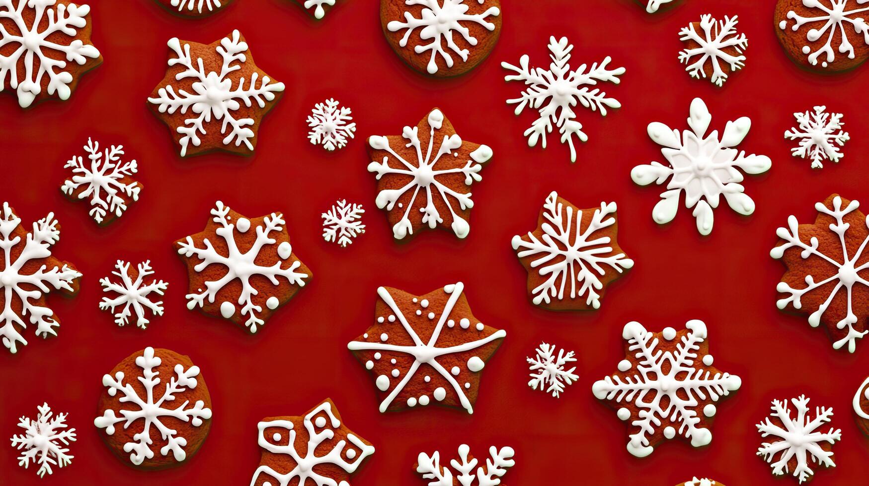 Christmas gingerbread cookies in the form of snowflake on a red background. photo