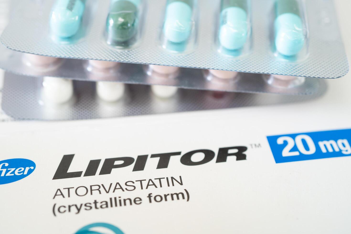 Bangkok, Thailand, January 1, 2025 Lipitor, Lipid cholesterol lowering drug, reduce LDL, low density lipoprotein. photo