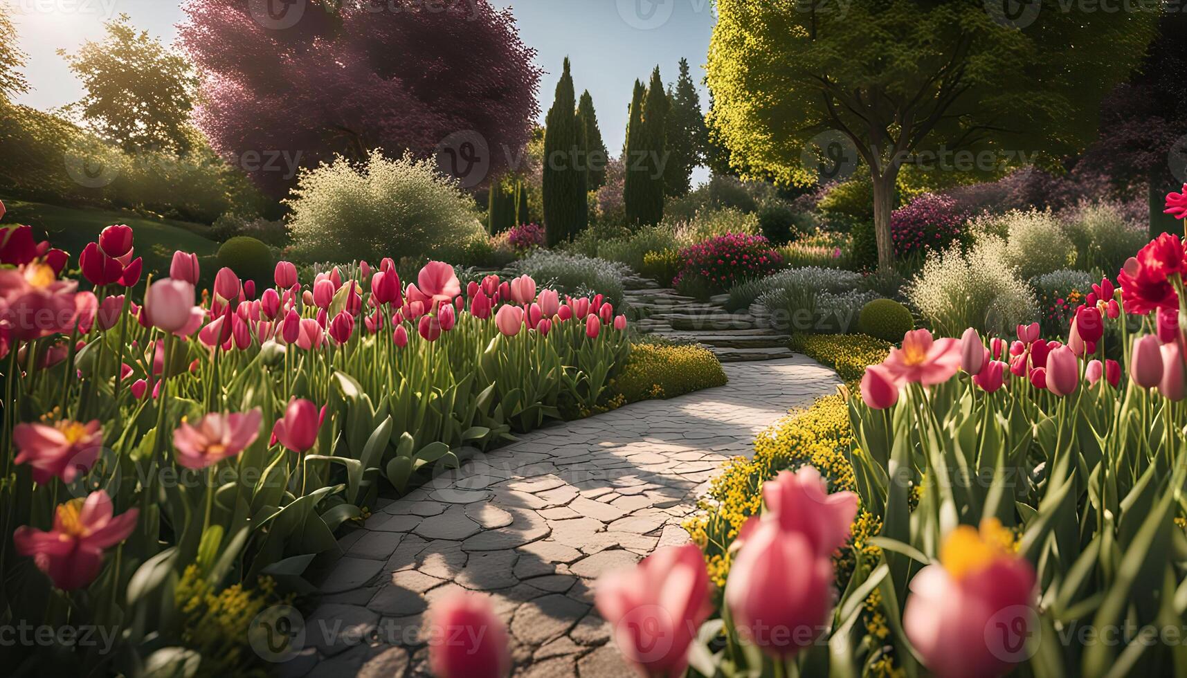 A Pathway Through a Blooming Garden photo