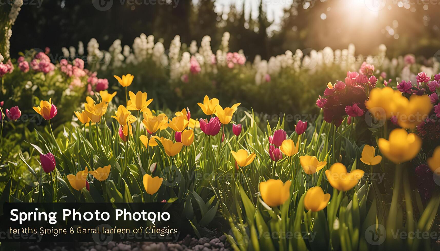 A Close Up View of Yellow and Pink Tulips in Bloom photo