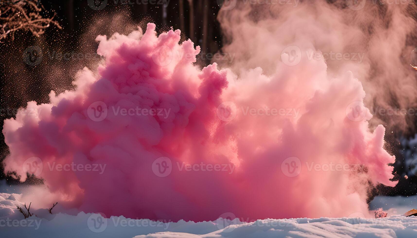 Pink Smoke Cloud in Snowy Landscape photo