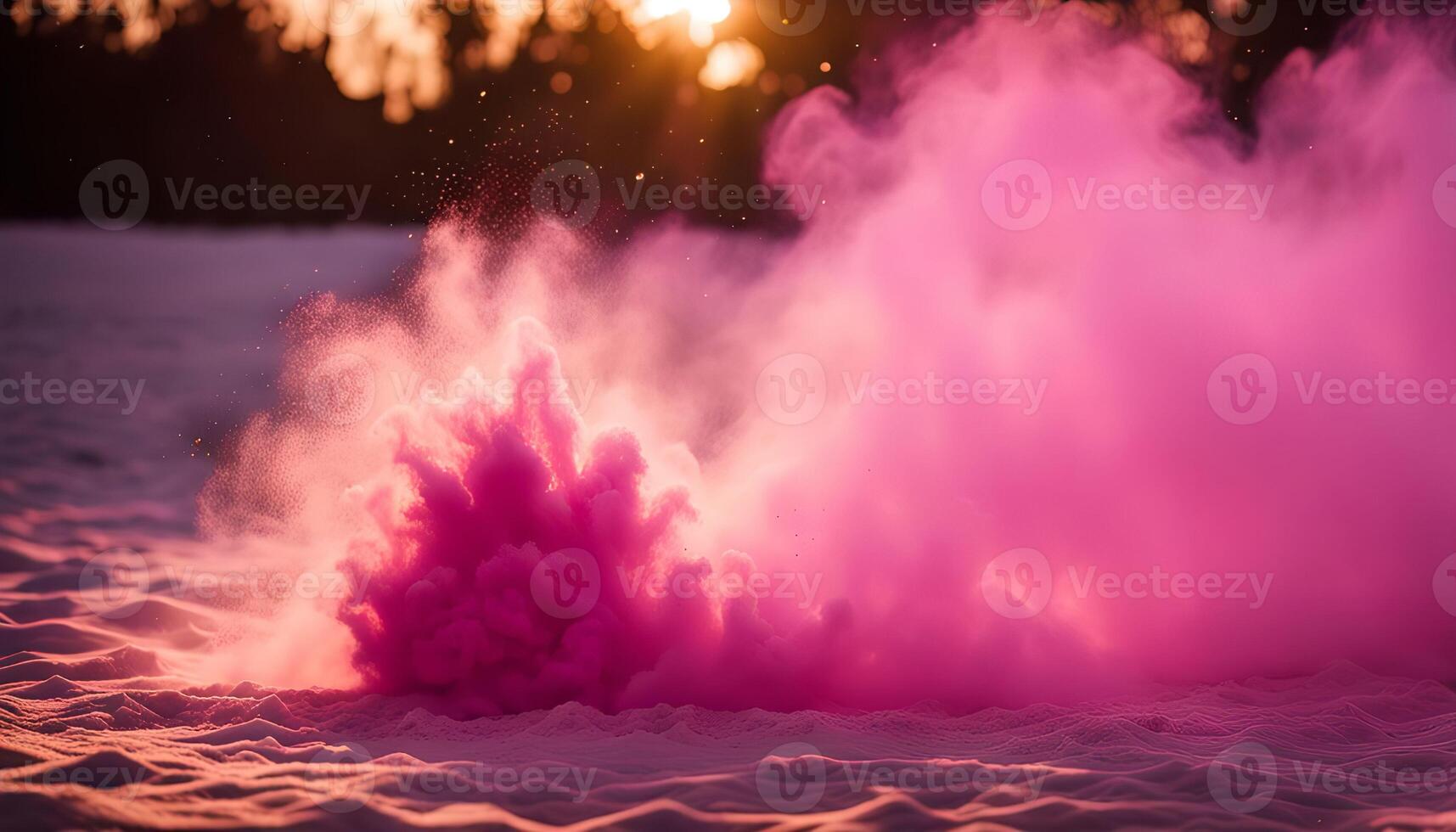 Pink Smoke Cloud Exploding in the Snow photo