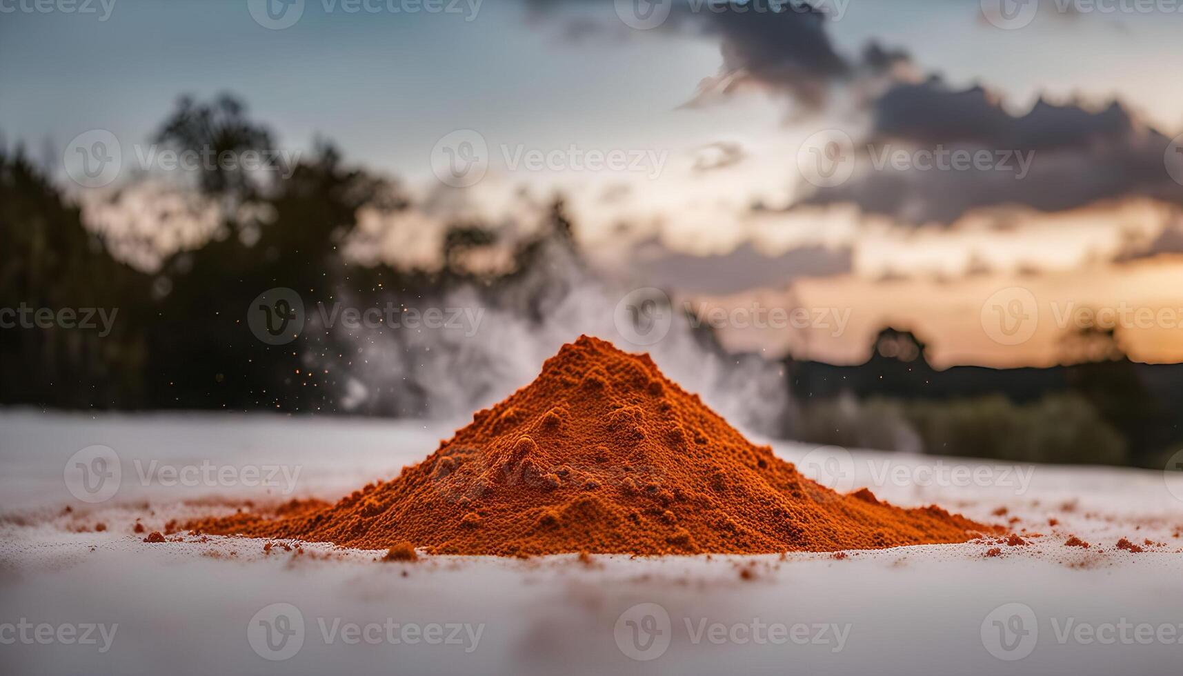 A pile of red powder with a blurred background photo
