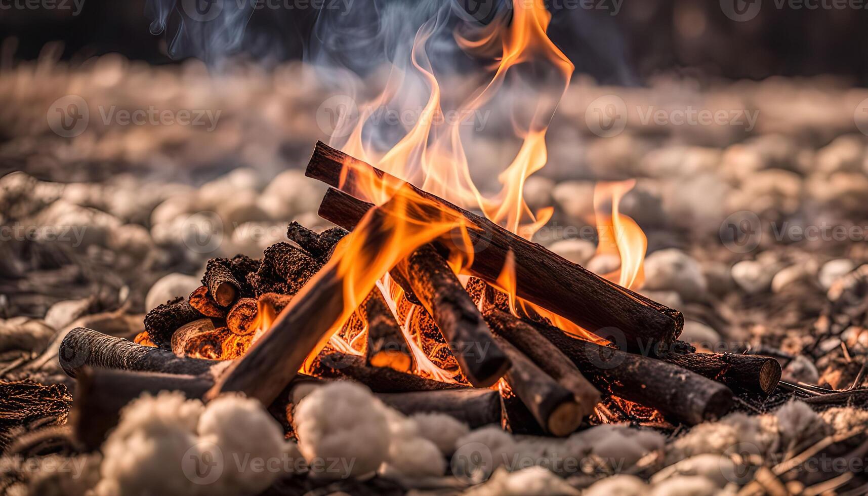 Close Up of a Campfire with Smoke photo