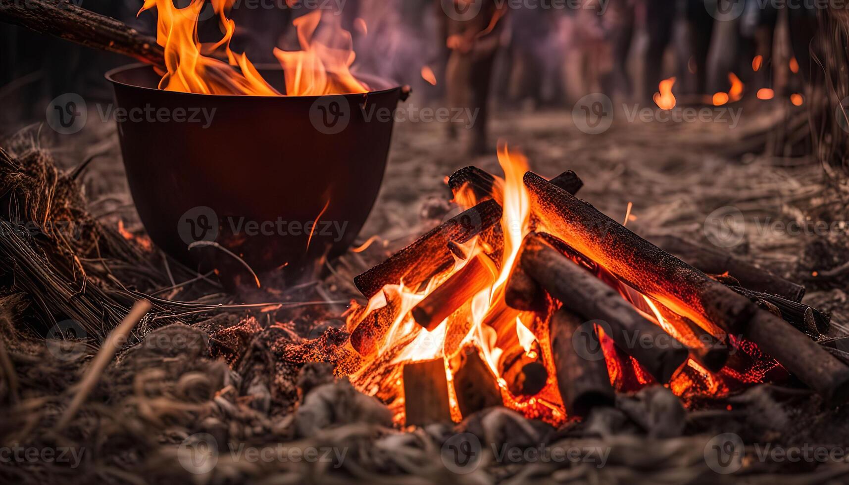 Campfire and Flames with a Pot photo