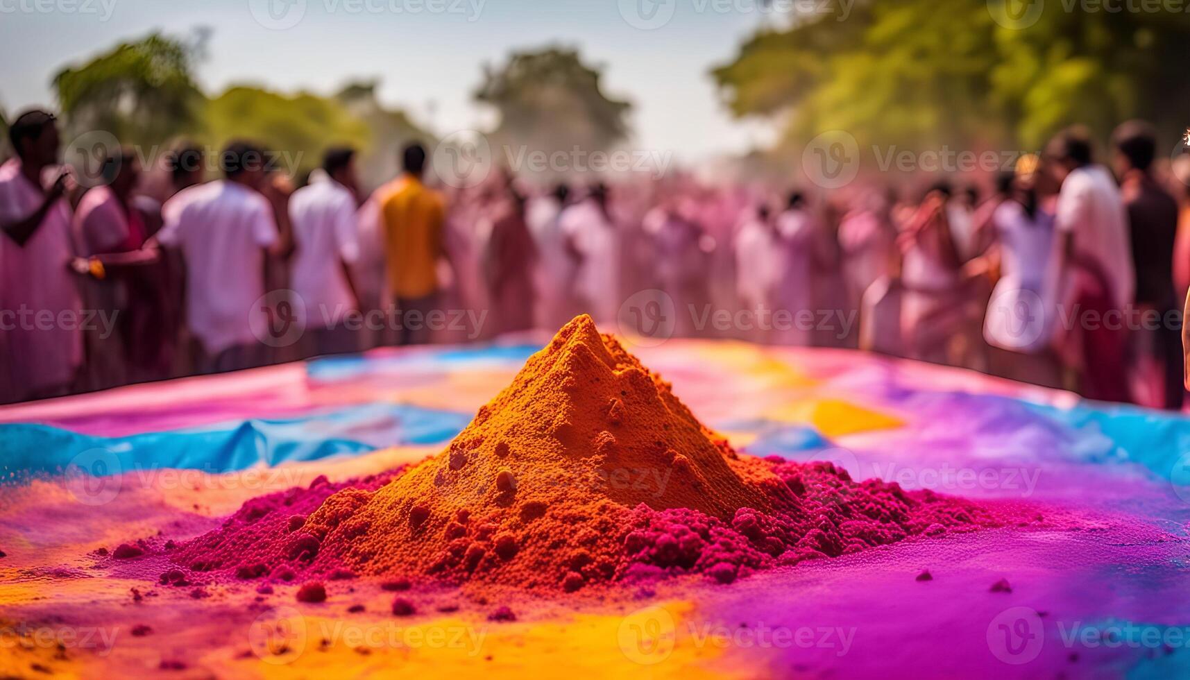 Pile of Colored Powder During Holi Festival photo