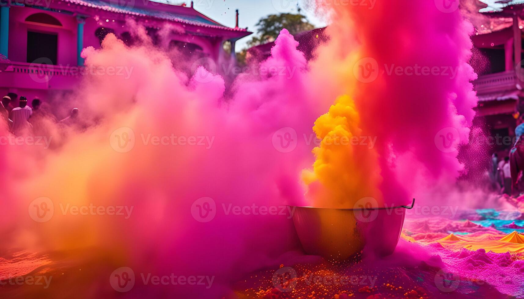 Vibrant Holi Celebration with Colorful Powder photo
