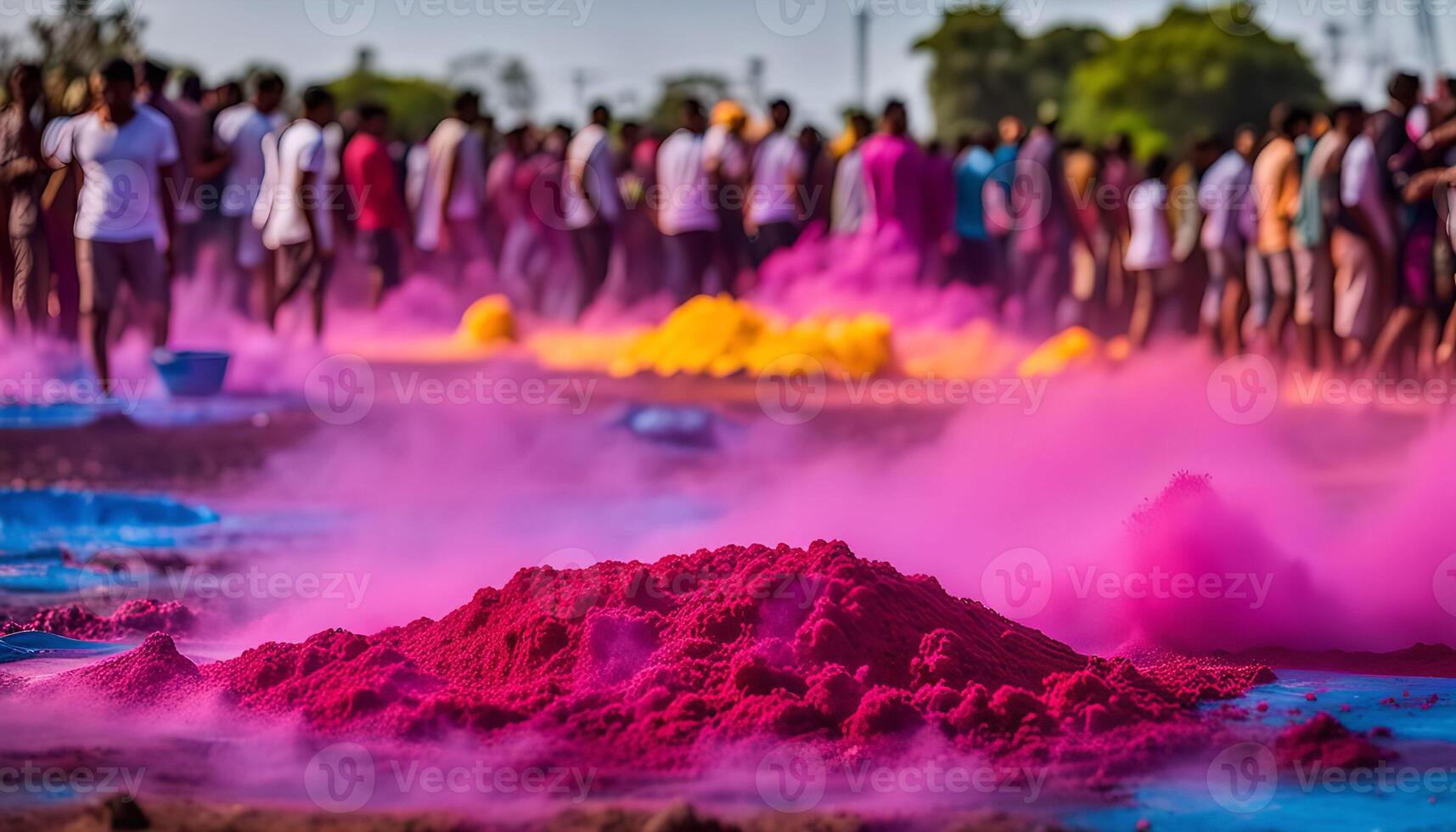 Vibrant Holi Celebration with Colorful Powder photo