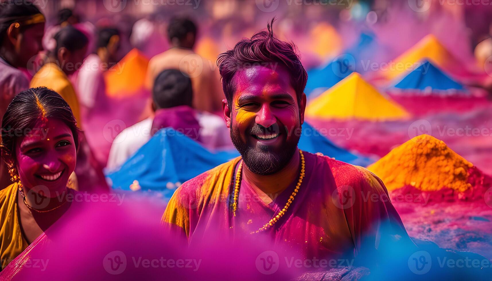 Happy Holi Celebration with Colorful Powder photo