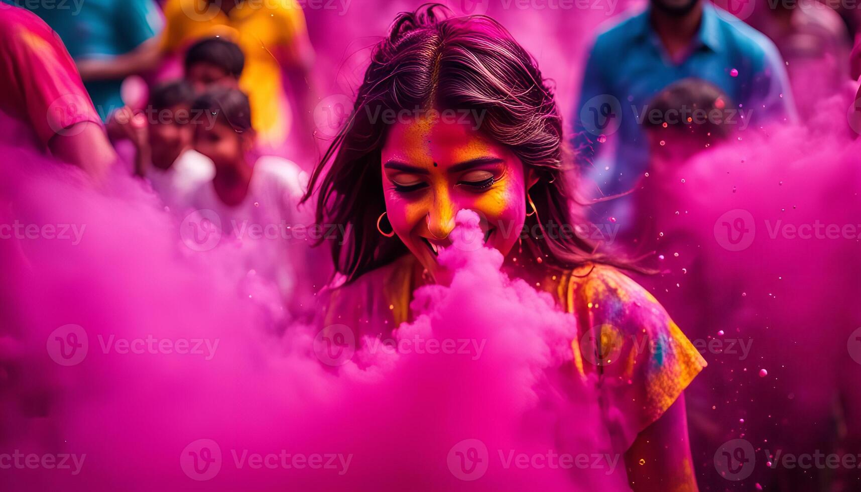 A Woman Covered in Holi Colors photo
