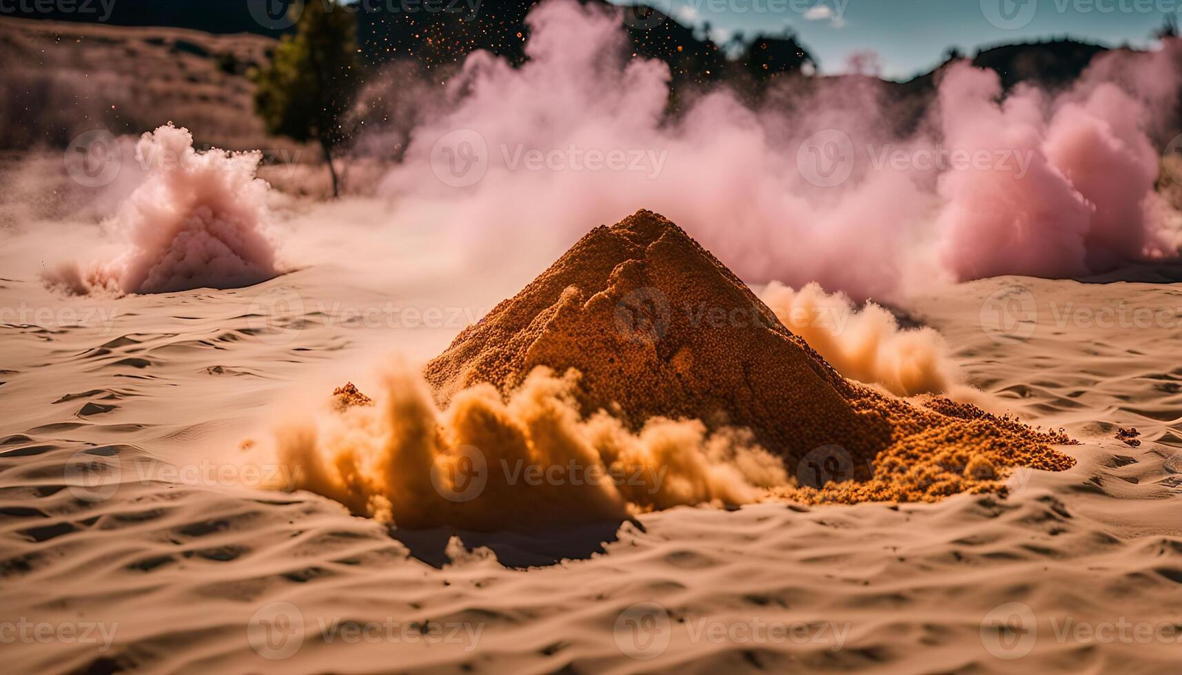 Sand Dune Explosion with Pink Smoke photo