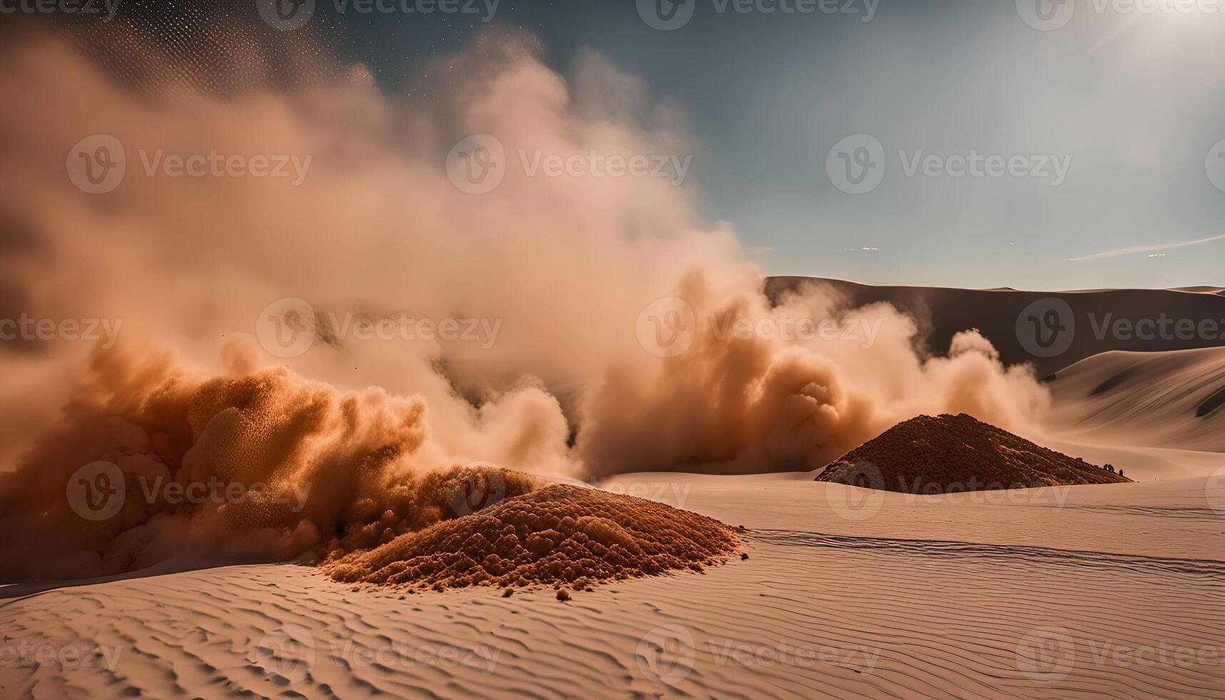 Dust Cloud Explosion in a Desert Landscape photo