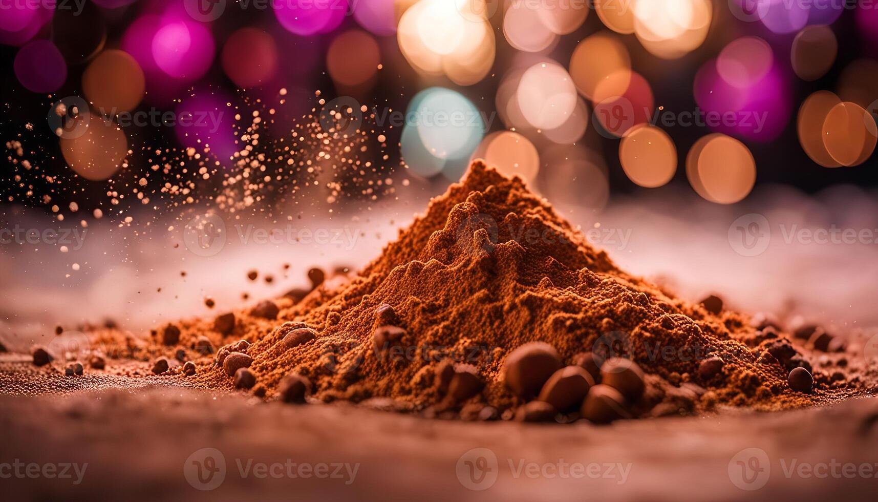 Close-up of a Heap of Brown Powder, Illuminated by Warm Bokeh photo