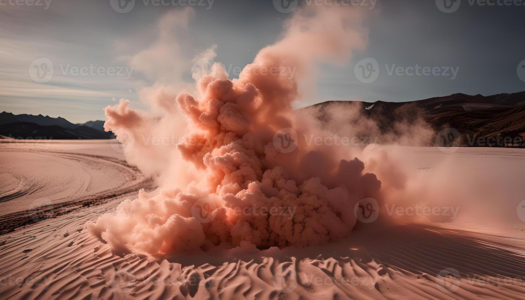 Pink Smoke Exploding in Desert photo