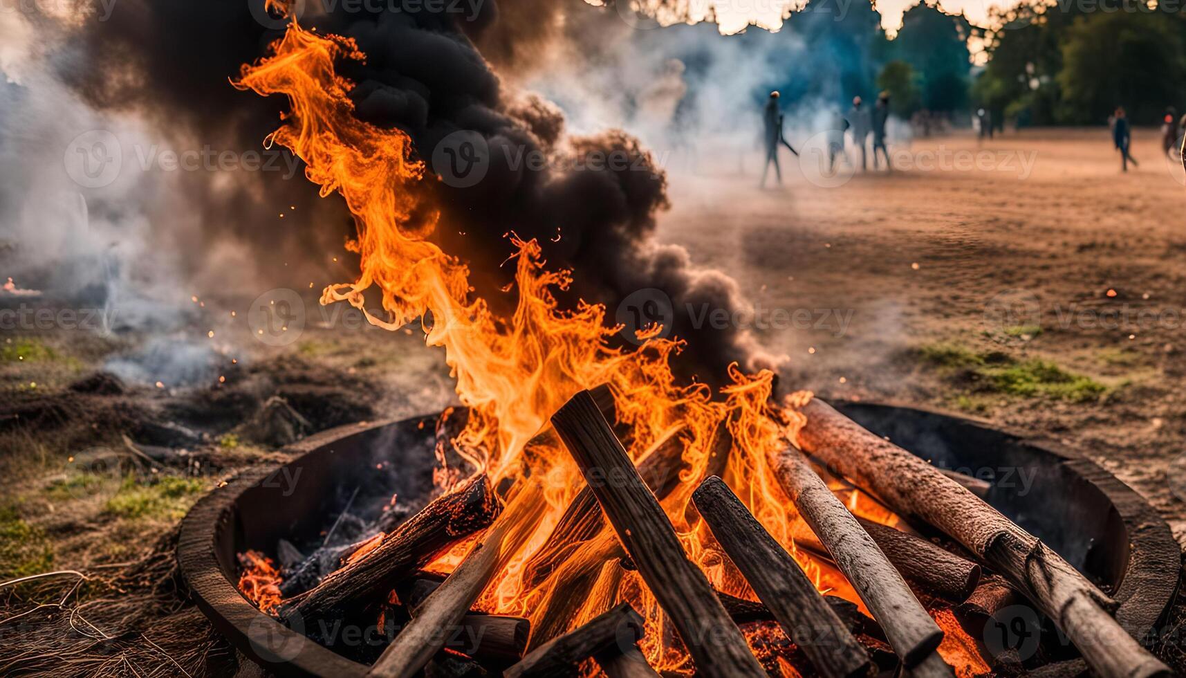 Campfire with Smoke and Flames photo