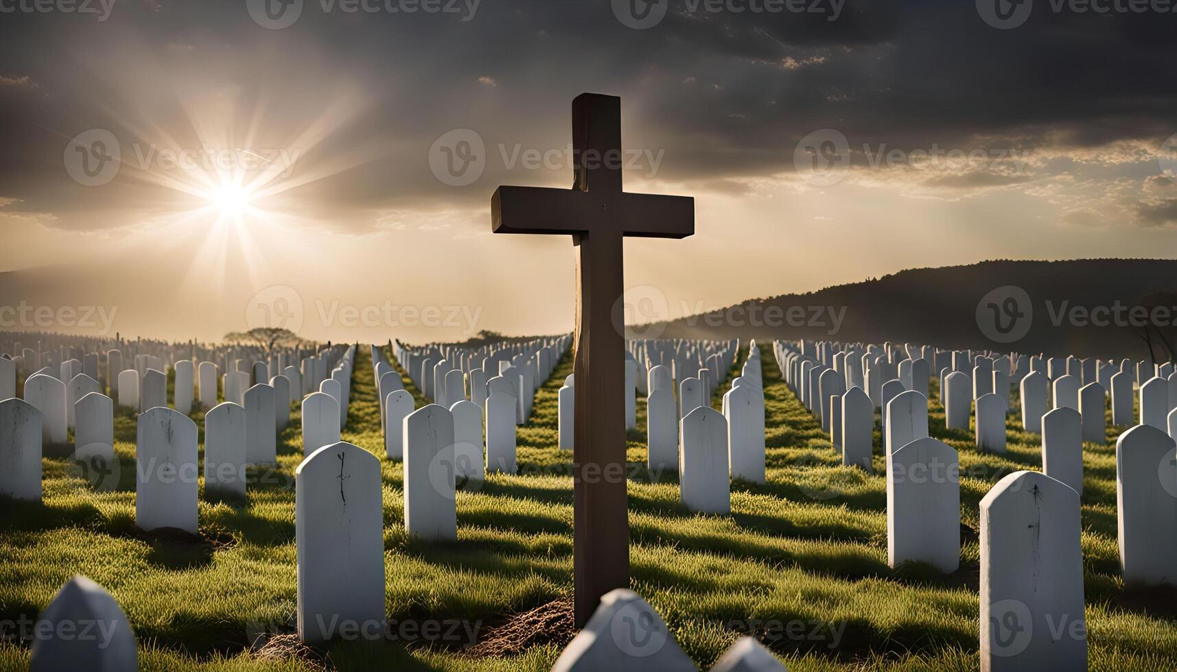 Sunset Over a Cemetery photo