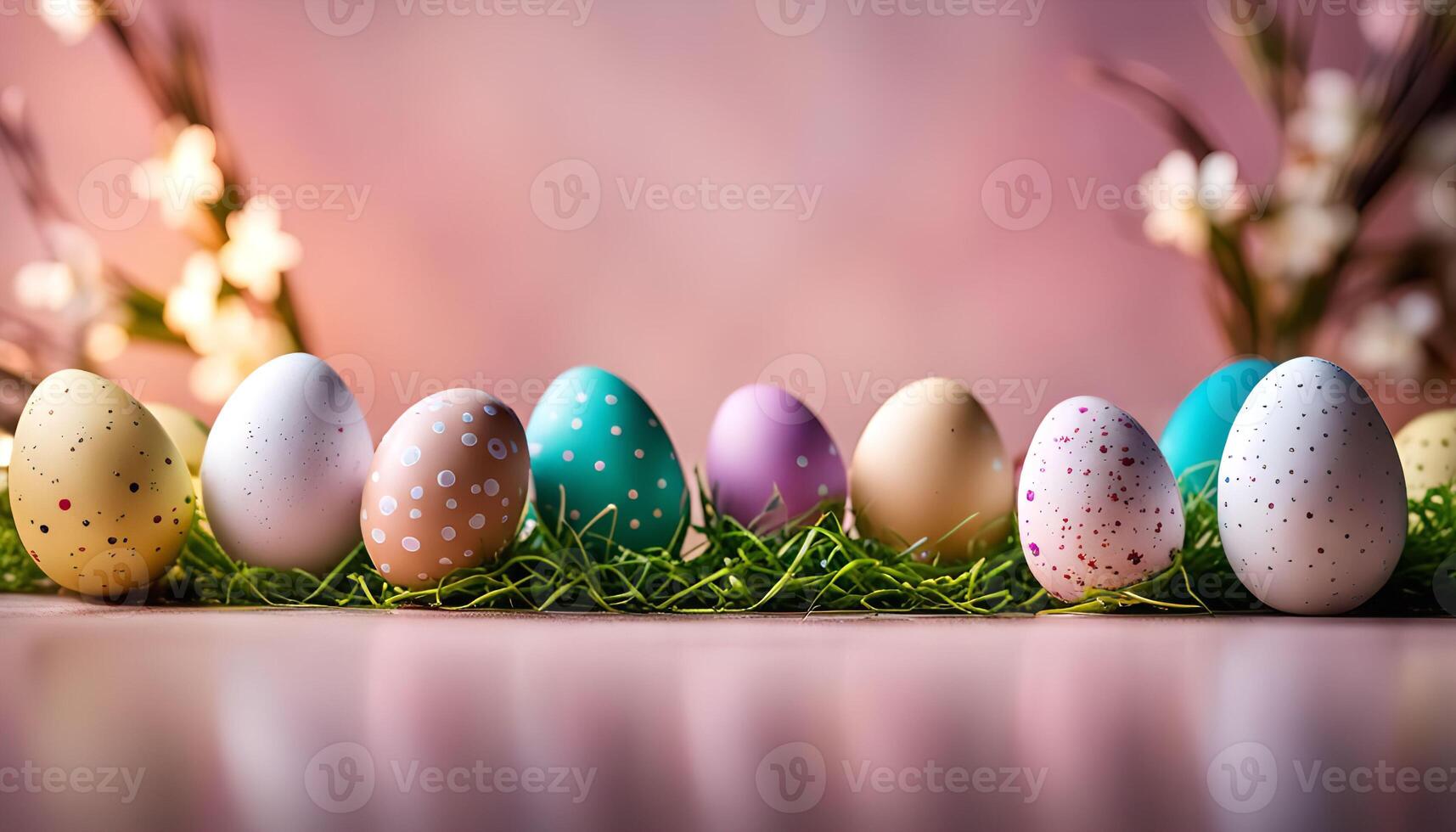 Colorful Easter Eggs on Grass photo