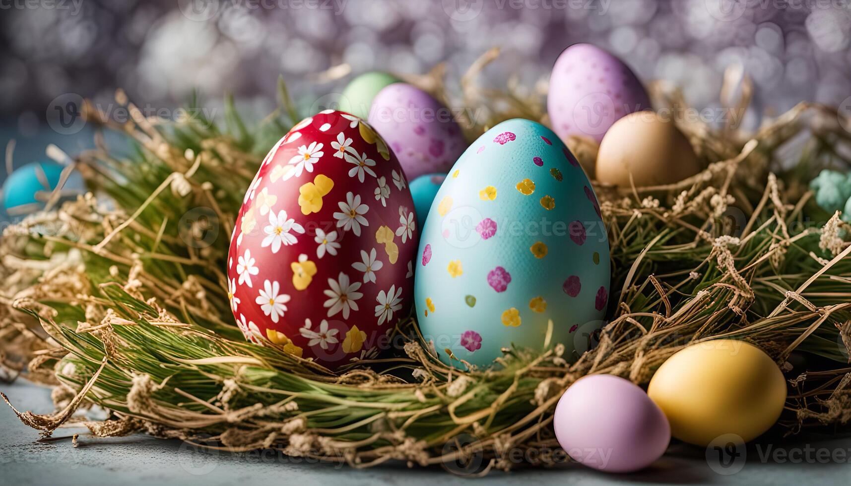 Easter Eggs Nestled in Grass photo