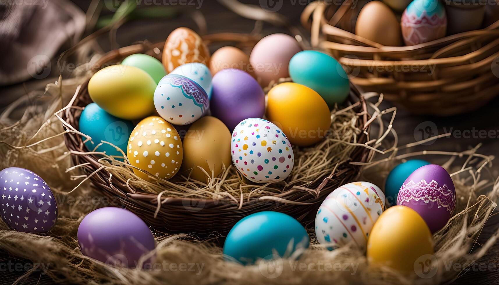 Easter Eggs Nestled In Hay photo